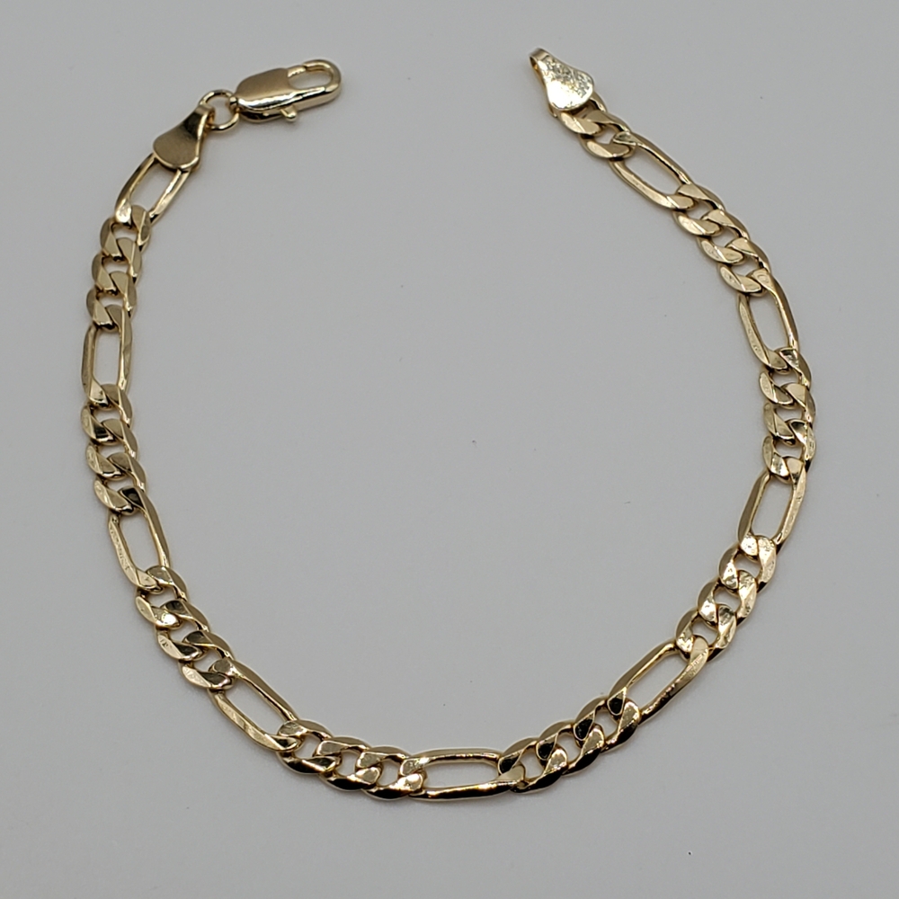 Gold Plated Figaro Bracelet 4.8mm 8" Women Men, NEW